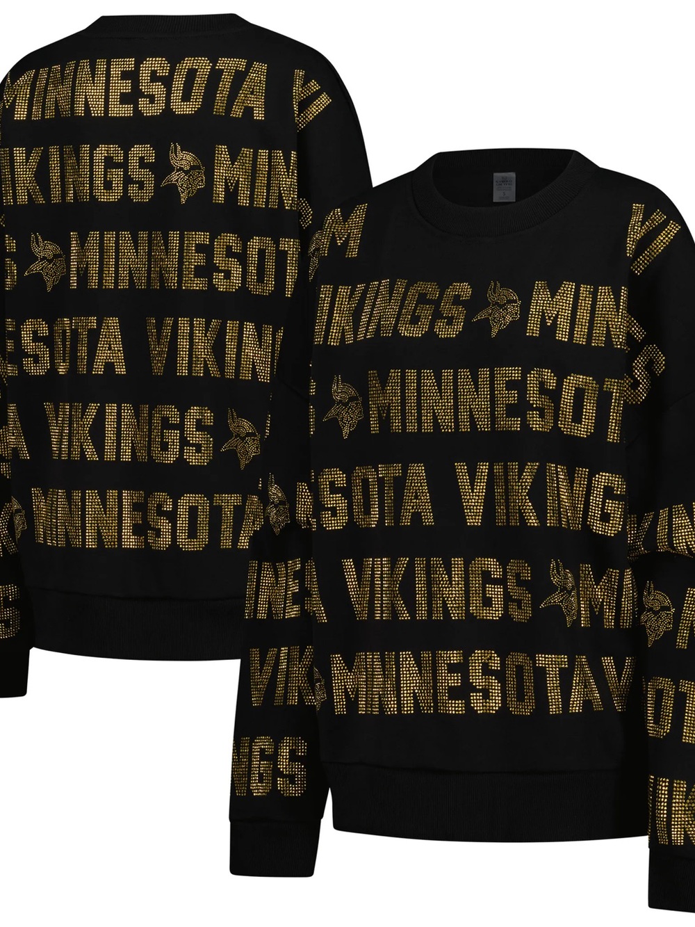 Minnesota Vikings Black & Gold Crewneck Sweater - Team Repeat Print